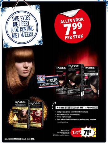 Aanbiedingen Haarkleuring salonplex 3-1 donkerbruin + gratis oer hollands magazine - Syoss - Geldig van 29/08/2017 tot 10/09/2017 bij Kruidvat