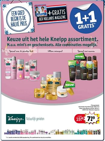 Aanbiedingen Doucheolie amandel-argan 200 ml en body crème beauty geheim + gratis oer hollands magazine - Kneipp - Geldig van 29/08/2017 tot 10/09/2017 bij Kruidvat