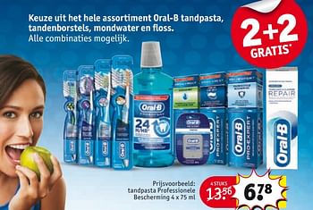 Aanbiedingen Tandpasta professionele bescherming - Oral-B - Geldig van 29/08/2017 tot 10/09/2017 bij Kruidvat