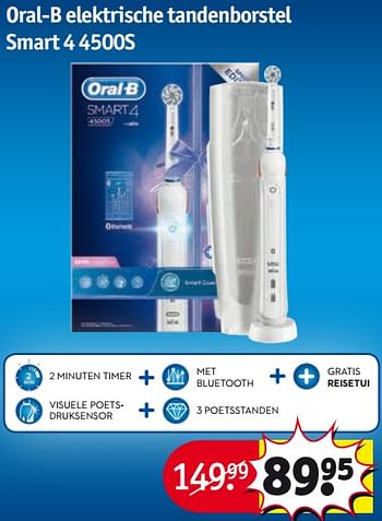Aanbiedingen Oral-b elektrische tandenborstel smart 4 4500s - Oral-B - Geldig van 29/08/2017 tot 10/09/2017 bij Kruidvat