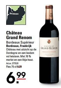 Aanbiedingen Château grand renom bordeaux supérieur bordeaux, frankrijk - Rode wijnen - Geldig van 01/08/2017 tot 11/09/2017 bij Sligro