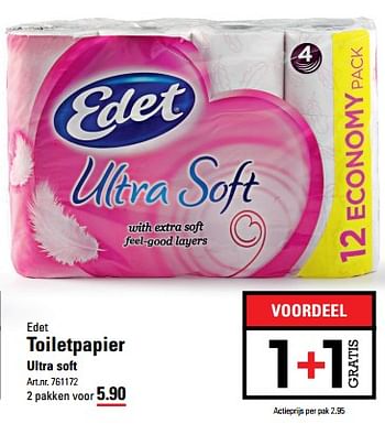 Aanbiedingen Edet toiletpapier ultra soft - Edet - Geldig van 01/08/2017 tot 11/09/2017 bij Sligro