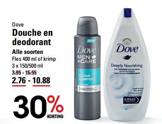 Aanbiedingen Dove douche en deodorant alle soorten - Dove - Geldig van 01/08/2017 tot 11/09/2017 bij Sligro