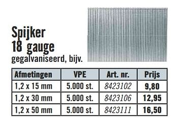 Aanbiedingen Spijker 18 gauge - Huismerk Hornbach - Geldig van 28/08/2017 tot 10/09/2017 bij Hornbach