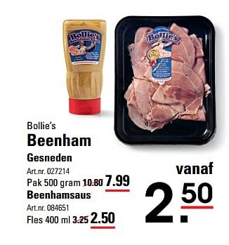 Aanbiedingen Bollie`s beenham gesneden - BOLLIE'S - Geldig van 28/08/2017 tot 11/09/2017 bij Sligro