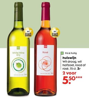 Aanbiedingen Huiswijn wit droog, wit halfzoet, rood of rosé - Witte wijnen - Geldig van 11/09/2017 tot 01/10/2017 bij Hema