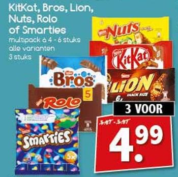Aanbiedingen Kitkat, bros, lion, nuts, rolo of smarties - Huismerk - Agrimarkt - Geldig van 28/08/2017 tot 11/09/2017 bij Agrimarkt