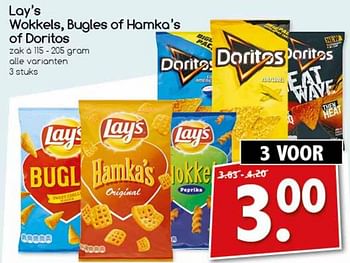 Aanbiedingen Lay`s wokkels, bugles of hamka`s of doritos - Huismerk - Agrimarkt - Geldig van 28/08/2017 tot 11/09/2017 bij Agrimarkt