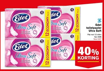 Aanbiedingen Edet toiletpapier ultra soft - Edet - Geldig van 30/08/2017 tot 05/09/2017 bij Hoogvliet