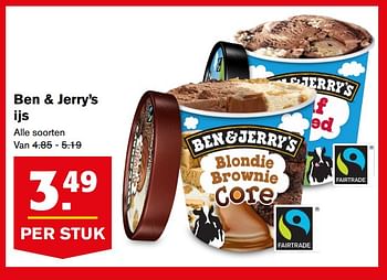 Aanbiedingen Ben + jerry`s ijs - Ben&amp;Jerry's - Geldig van 30/08/2017 tot 05/09/2017 bij Hoogvliet