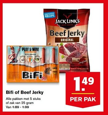 Aanbiedingen Conimex bifi of beef jerky - Conimex - Geldig van 30/08/2017 tot 05/09/2017 bij Hoogvliet