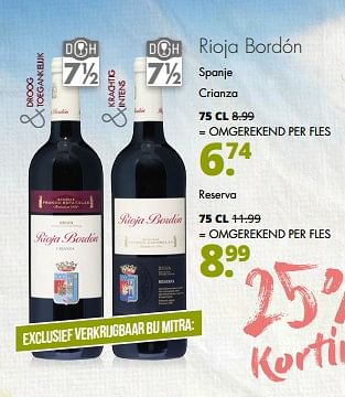 Aanbiedingen Rioja bordón spanje crianza - Rode wijnen - Geldig van 28/08/2017 tot 11/10/2017 bij Mitra