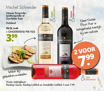 Aanbiedingen Michel schneider weisser burgunder, spätburgunder of dornfelder rosé duitsland - Witte wijnen - Geldig van 28/08/2017 tot 11/10/2017 bij Mitra