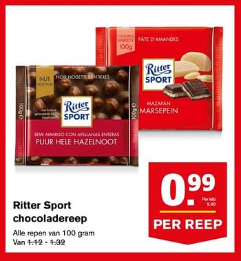 Aanbiedingen Ritter sport chocoladereep - Ritter Sport - Geldig van 30/08/2017 tot 05/09/2017 bij Hoogvliet