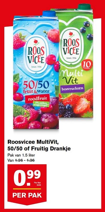 Aanbiedingen Roosvicee multivit, 50-50 of fruitig drankje - Roosvicee - Geldig van 30/08/2017 tot 05/09/2017 bij Hoogvliet