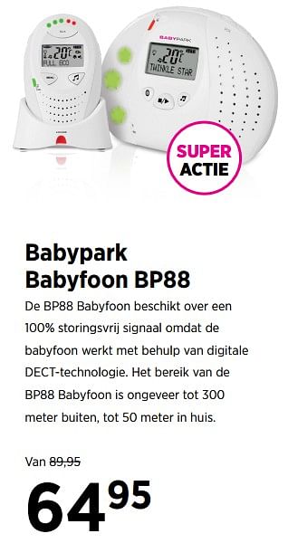 Aanbiedingen Babypark babyfoon bp88 - Huismerk - Babypark - Geldig van 31/08/2017 tot 25/09/2017 bij Babypark