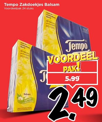 Aanbiedingen Tempo zakdoekjes balsam - Tempo - Geldig van 03/09/2017 tot 09/09/2017 bij Vomar