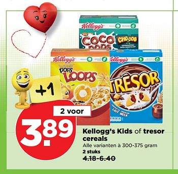 Aanbiedingen Kellogg`s kids of tresor cereals - Kellogg's - Geldig van 03/09/2017 tot 09/09/2017 bij Plus
