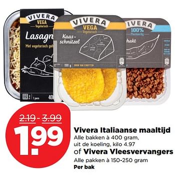 Aanbiedingen Vivera italiaanse maaltijd , of vivera vleesvervangers - Vivera - Geldig van 03/09/2017 tot 09/09/2017 bij Plus