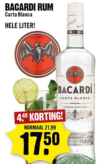 Aanbiedingen Bacardi rum carta blanca - Bacardi - Geldig van 03/09/2017 tot 09/09/2017 bij Dirk III
