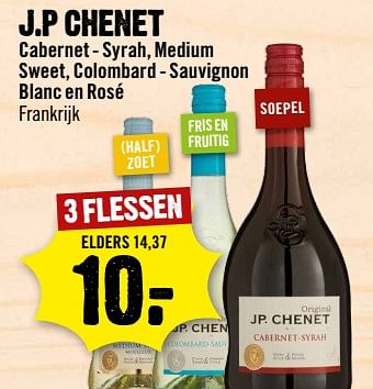 Aanbiedingen J.p chenet cabernet - syrah, medium sweet, colombard - sauvignon blanc en rosé frankrijk - Rode wijnen - Geldig van 03/09/2017 tot 09/09/2017 bij Dirk III
