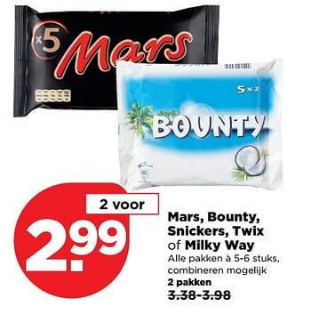 Aanbiedingen Mars, bounty, snickers, twix of milky way - Huismerk - Plus - Geldig van 03/09/2017 tot 09/09/2017 bij Plus
