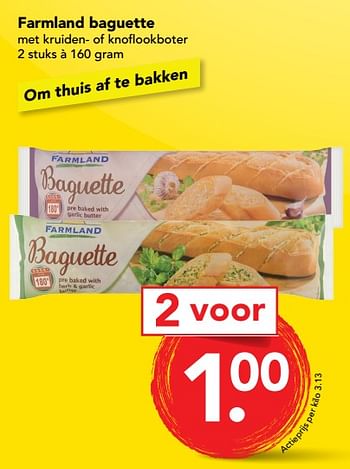 Aanbiedingen Farmland baguette met kruiden- of knoflookboter - Farmland - Geldig van 03/09/2017 tot 09/09/2017 bij Deen Supermarkten