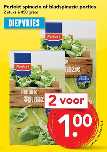 Aanbiedingen Perfekt spinazie of bladspinazie porties - Perfekt - Geldig van 03/09/2017 tot 09/09/2017 bij Deen Supermarkten