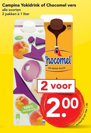 Aanbiedingen Campina yokidrink of chocomel vers - Huismerk deen supermarkt - Geldig van 03/09/2017 tot 09/09/2017 bij Deen Supermarkten