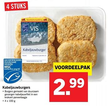 Aanbiedingen Kabeljauwburgers - Huismerk - Lidl - Geldig van 04/09/2017 tot 10/09/2017 bij Lidl