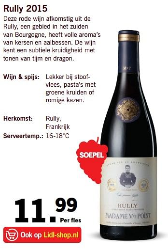 Aanbiedingen Rully 2015 - Rode wijnen - Geldig van 04/09/2017 tot 10/09/2017 bij Lidl