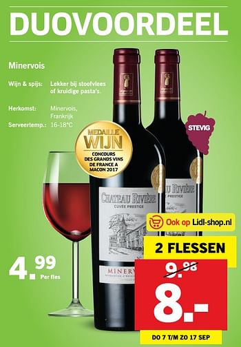 Aanbiedingen Minervois - Rode wijnen - Geldig van 04/09/2017 tot 10/09/2017 bij Lidl
