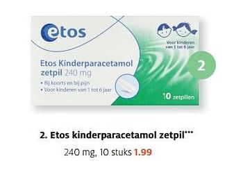 Aanbiedingen Etos kinderparacetamol zetpil - Huismerk - Etos - Geldig van 04/09/2017 tot 10/09/2017 bij Etos