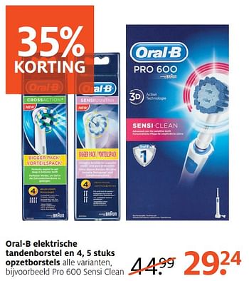Aanbiedingen Oral-b elektrische tandenborstel en 4, 5 stuks opzetborstels - Oral-B - Geldig van 04/09/2017 tot 10/09/2017 bij Etos