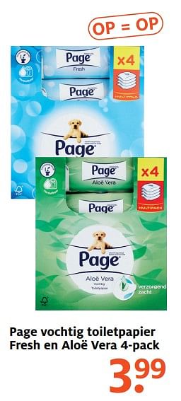 Aanbiedingen Page vochtig toiletpapier fresh en aloë vera - Page - Geldig van 04/09/2017 tot 10/09/2017 bij Etos