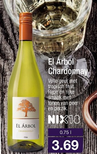 Aanbiedingen El arbol chardonnay - Witte wijnen - Geldig van 04/09/2017 tot 10/09/2017 bij Aldi
