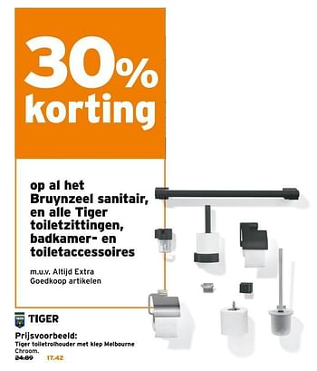 Aanbiedingen Tiger toiletrolhouder met klep melbourne chroom - Tiger - Geldig van 04/09/2017 tot 10/09/2017 bij Gamma