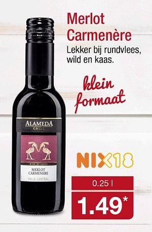 Aanbiedingen Merlot carmenère - Rode wijnen - Geldig van 04/09/2017 tot 10/09/2017 bij Aldi