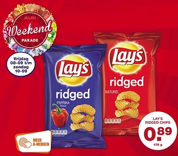 Aanbiedingen Lay`s ridged chips - Lay's - Geldig van 04/09/2017 tot 10/09/2017 bij Aldi