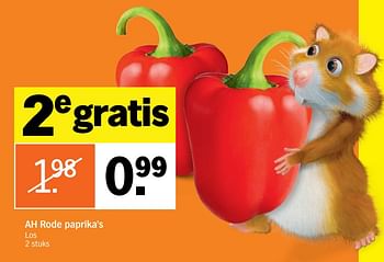 Aanbiedingen Ah rode paprika`s - Huismerk - Albert Heijn - Geldig van 04/09/2017 tot 10/09/2017 bij Albert Heijn