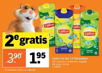 Aanbiedingen Lipton ice tea green ice tea - Lipton - Geldig van 04/09/2017 tot 10/09/2017 bij Albert Heijn