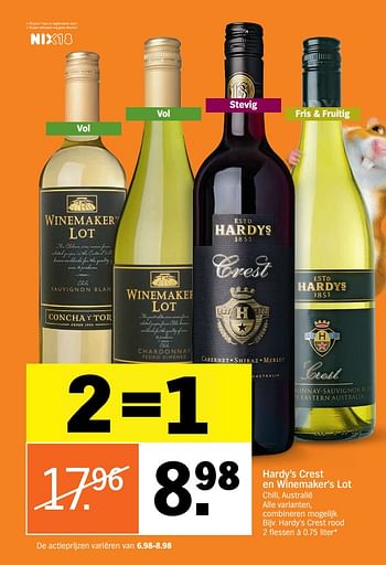 Aanbiedingen Hardy`s crest en winemaker`s lot - Witte wijnen - Geldig van 04/09/2017 tot 10/09/2017 bij Albert Heijn