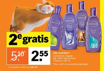 Aanbiedingen Alle andrélon iedere dag shampoo - Andrelon - Geldig van 04/09/2017 tot 10/09/2017 bij Albert Heijn