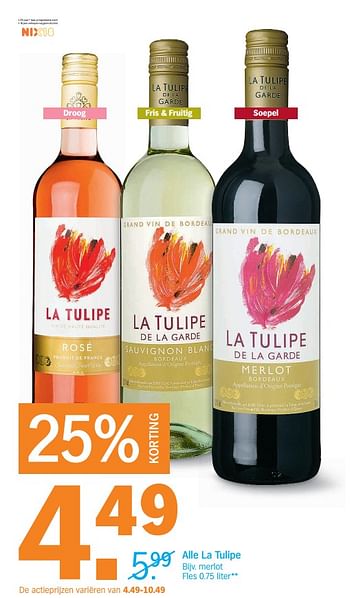 Aanbiedingen Alle la tulipe merlot - Rode wijnen - Geldig van 04/09/2017 tot 10/09/2017 bij Albert Heijn
