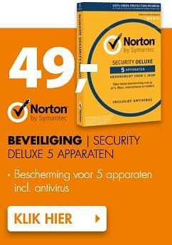 Aanbiedingen Beveiliging security deluxe 5 apparaten - Norton - Geldig van 04/09/2017 tot 10/09/2017 bij Expert