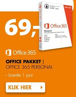 Aanbiedingen Office pakket office 365 personal - Microsoft - Geldig van 04/09/2017 tot 10/09/2017 bij Expert