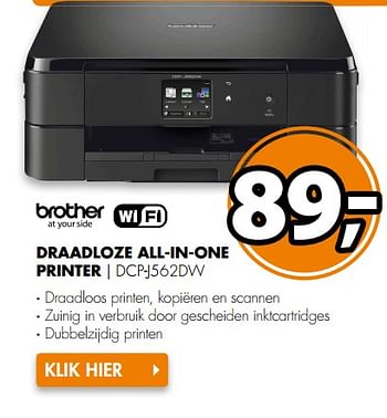 Aanbiedingen Brother draadloze all-in-one printer dcp-j562dw - Brother - Geldig van 04/09/2017 tot 10/09/2017 bij Expert