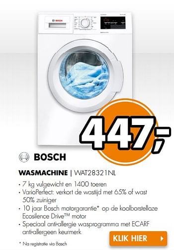 Aanbiedingen Bosch wasmachine wat28321nl - Bosch - Geldig van 04/09/2017 tot 10/09/2017 bij Expert