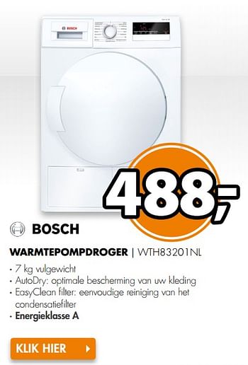 Aanbiedingen Bosch warmtepompdroger wth83201nl - Bosch - Geldig van 04/09/2017 tot 10/09/2017 bij Expert