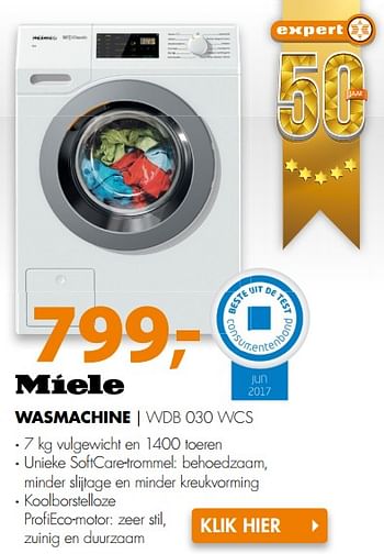 Aanbiedingen Miele wasmachine wdb 030 wcs - Miele - Geldig van 04/09/2017 tot 10/09/2017 bij Expert